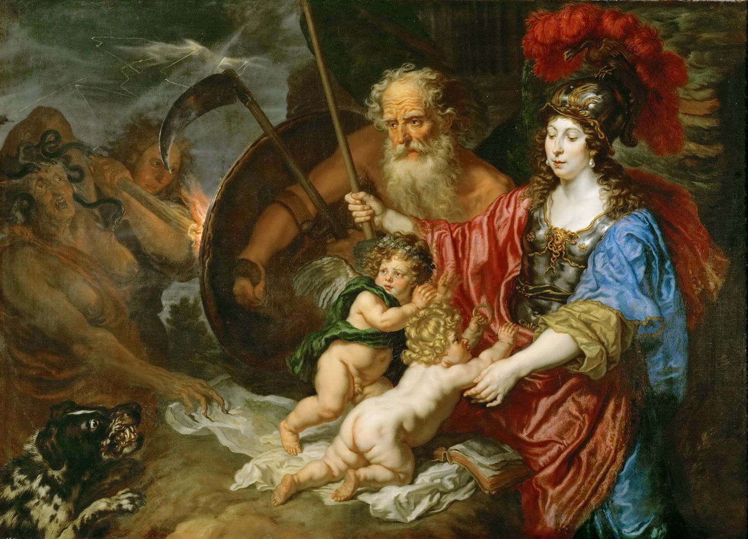 Saturn & Minerva protecting art & science from falsehood & envy. JVSandrart (1606-88) Vienna Museum