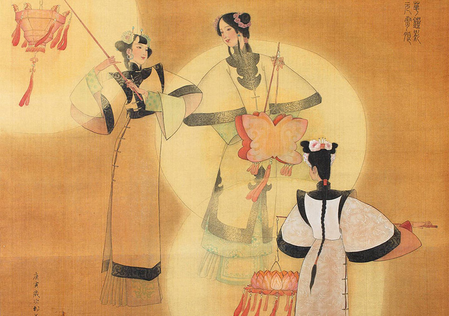 chinese women holding lanterns